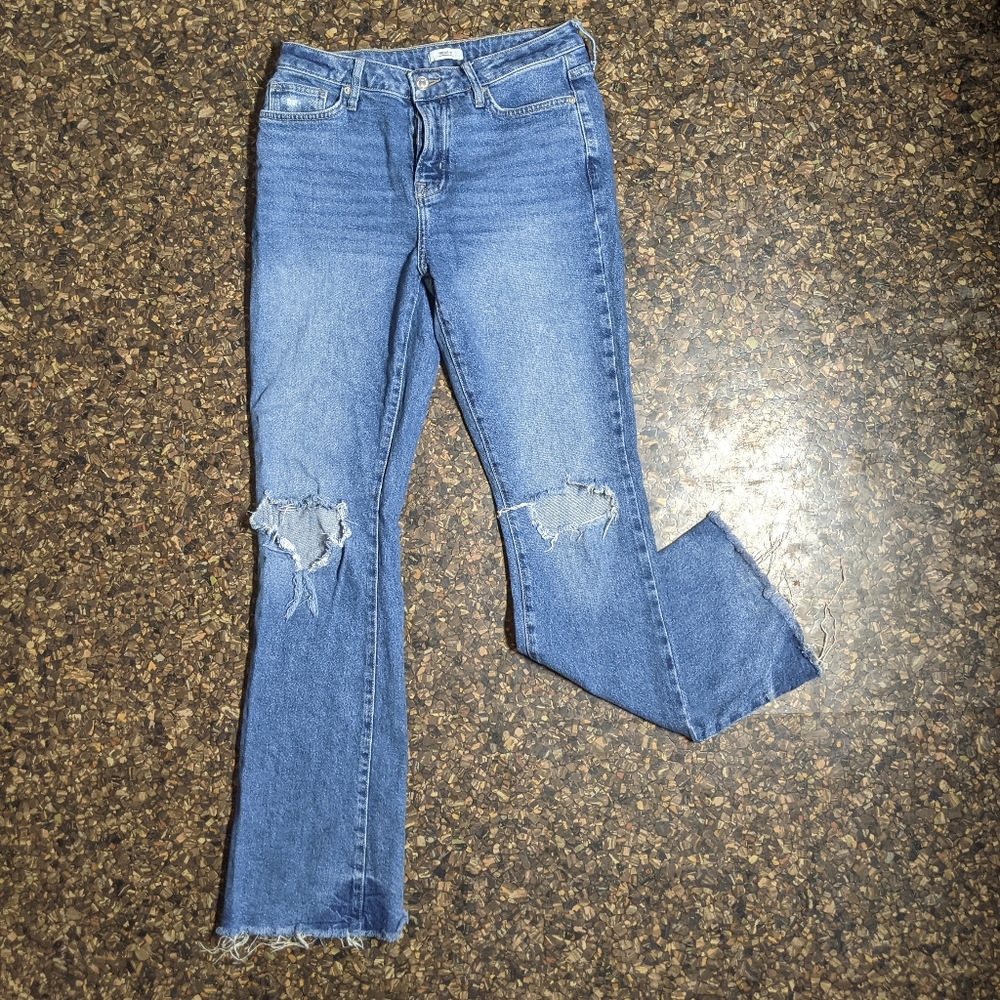 Button Fly Forever 21 Medium Wash Blue Ripped Jeans